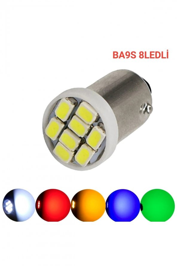 Ba9s Led Uyumlu  Ampul Soket Tipi Ba9s Tırnaklı 8 Ledli Beyaz 12v 2ad Mini Boy - 2