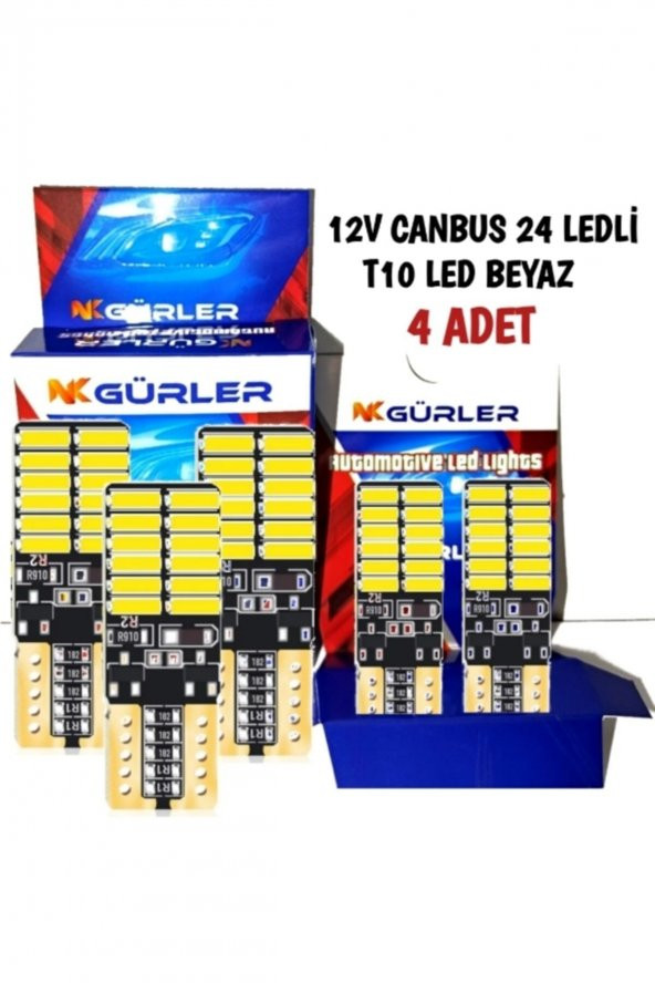 4 Adet T10 Led Ampul 12v Park Led Plaka Led Tavan Led 24 Ledli Beyaz