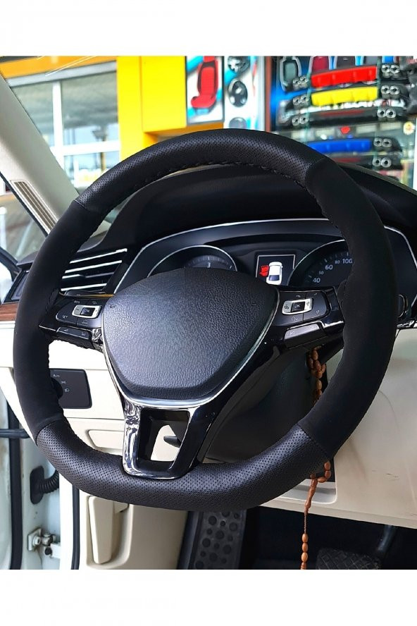 Renault Megane 3 Uyumlu Dikmeli Direksiyon Kılıfı Noktalı-alkantara Siyah - Resim 2