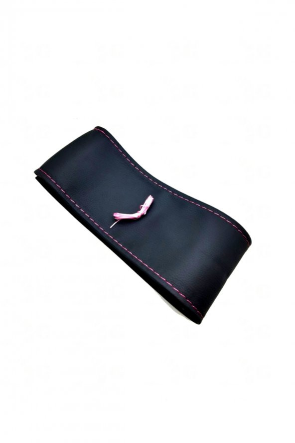 10 Adet Universal Deri Dikmeli Direksiyon Kılıfı Soft Siyah Deri-Pembe İpli (38-10CM)