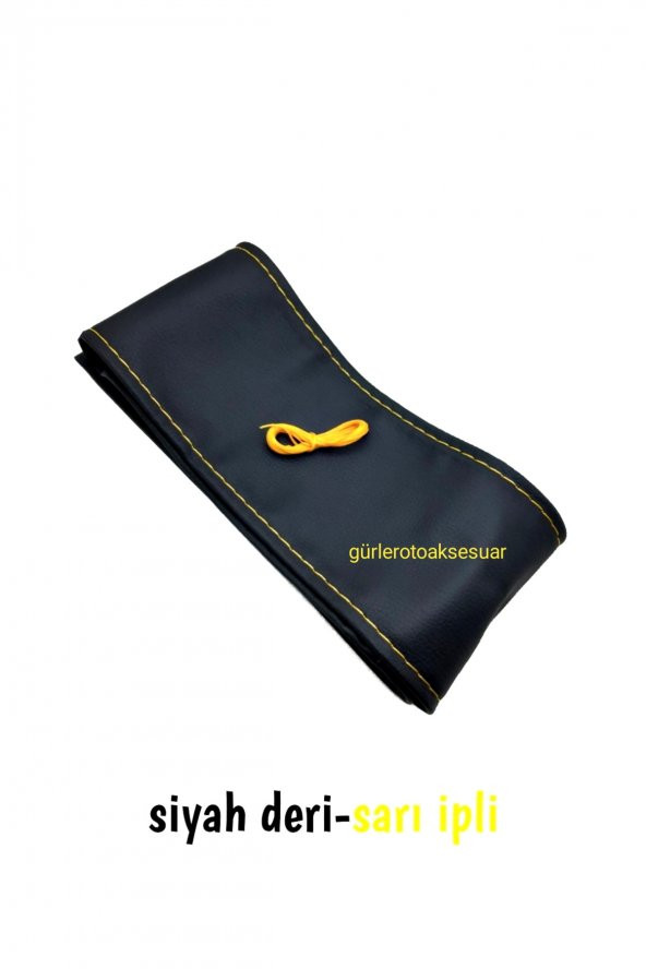 10 Adet Universal Deri Dikmeli Direksiyon Kılıfı Soft Siyah Deri-Sarı İpli (38×10CM) - Resim 2