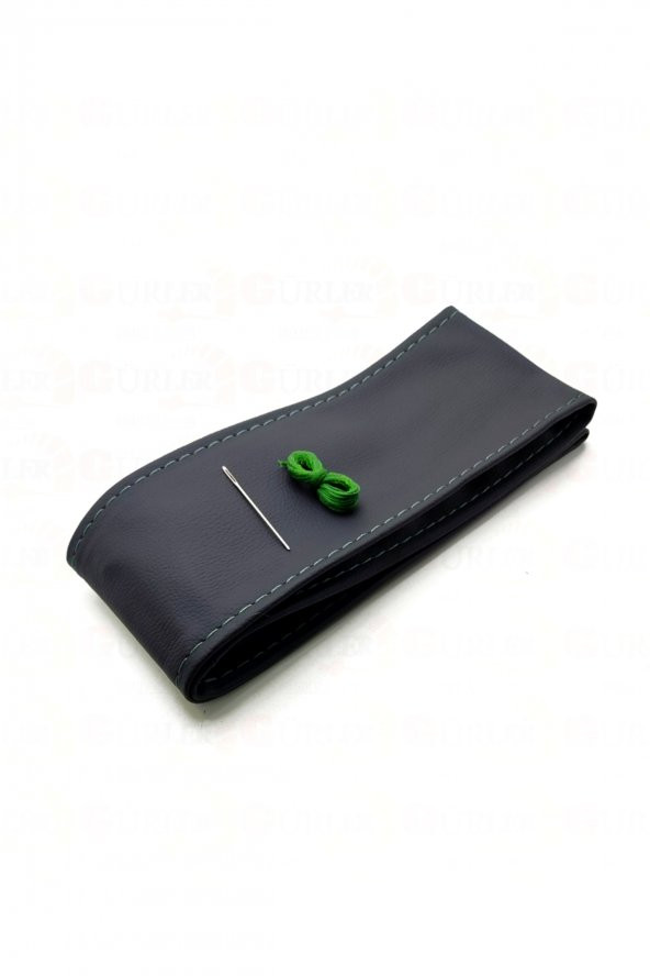 10 Adet Universal Deri Dikmeli Direksiyon Kılıfı Soft Siyah Deri-Yeşil İpli (38,10CM)