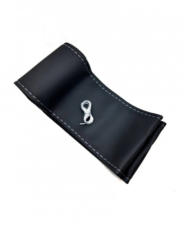 10 Adet Universal Deri Dikmeli Direksiyon Kılıfı Soft Siyah Deri-Gri İpli (38,10CM) - 2