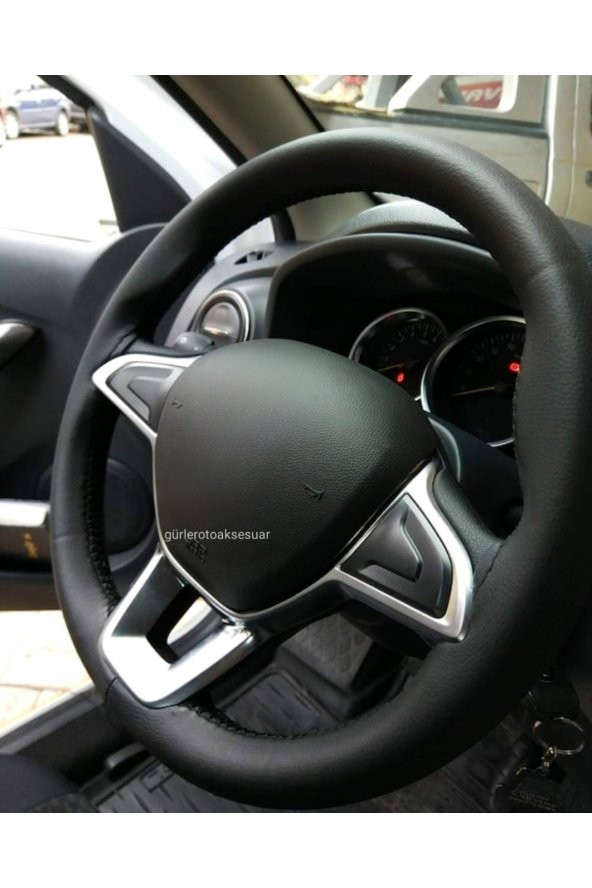 10 Adet Universal Deri Dikmeli Direksiyon Kılıfı Soft Siyah Deri-Siyah İpli 38-10CM