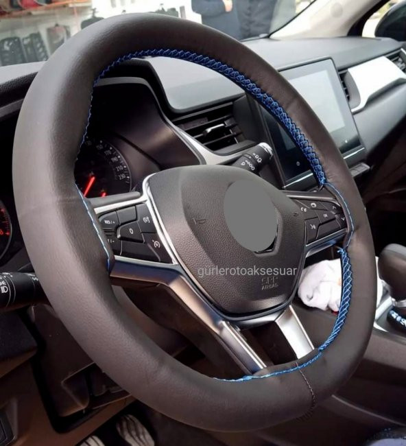 Hunday İ20 Uyumlu Direksiyon Kılıfı Dikmeli Mavi İpli 38×10.CM - Resim 2