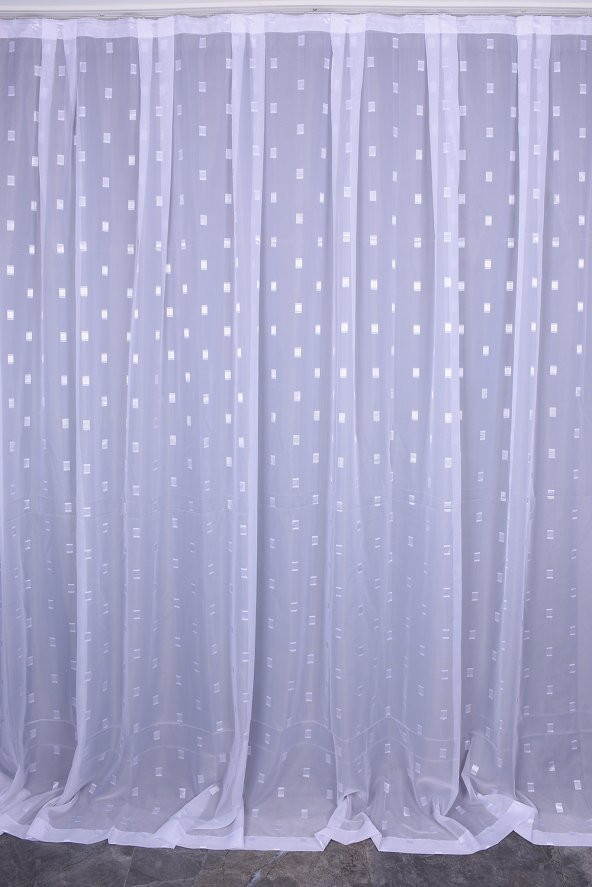 TERGAL BEYAZ KARELİ BEYAZ RENK TEK KANAT Hazır Dikilmiş Pileli Fon Perde 300*260 Cm