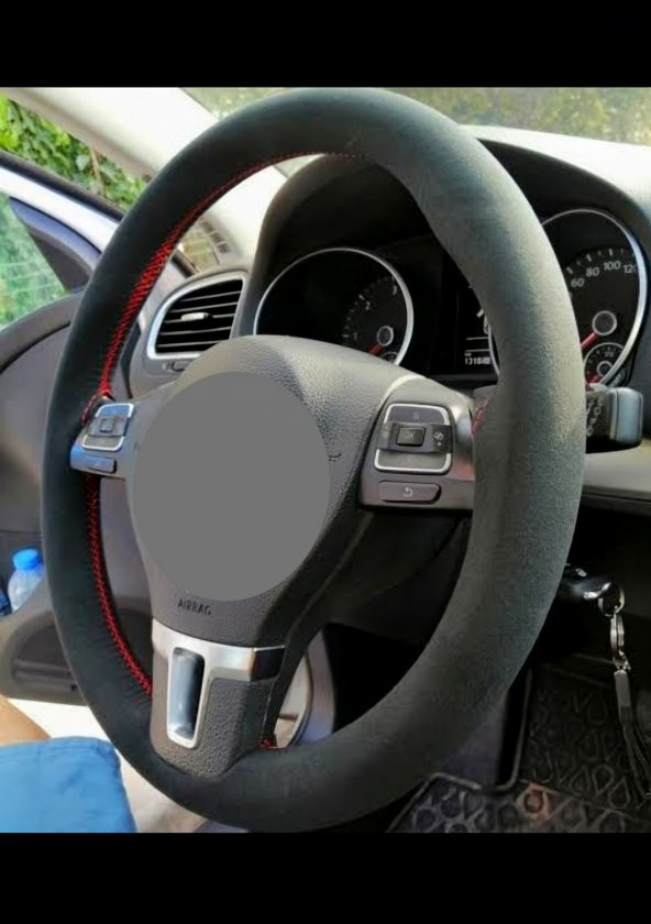 Vw Passat B8-b8,5 Uyumlu Alkantara Dikmeli Direksiyon Kılıfı Kırmızı İpli ürün görseli 1