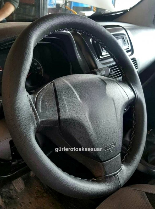 Peugeot Bipper Uyumlu Deri Dikmeli Direksiyon Kılıfı Soft Siyah İpli 38×10.5CM - 2