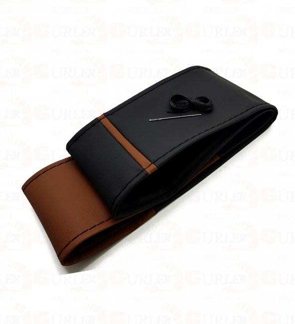 Ford Fiesta Uyumlu Deri Dikmeli Direksiyon Kılıfı İki Renkli Yüzüklü Kahverengi A+Plus - Resim 3