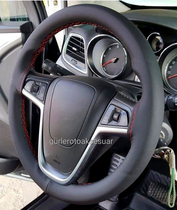 Opel Astra J Uyumlu Deri Dikmeli Direksiyon Kılıfı Soft Kırmızı İpli (38CM×10.5CM) A+ Plus ürün görseli 1