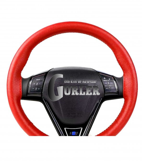 Kırmızı Renk Dikmeli Direksiyon Kılıfı Kırmızı Deri Siyah İpli Esnek Kokusuz Standart ( 38×10CM ) ürün görseli 1