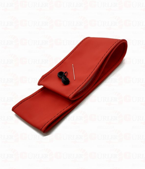 Kırmızı Renk Dikmeli Direksiyon Kılıfı Kırmızı Deri Siyah İpli Esnek Kokusuz Standart ( 38×10CM ) - Resim 2