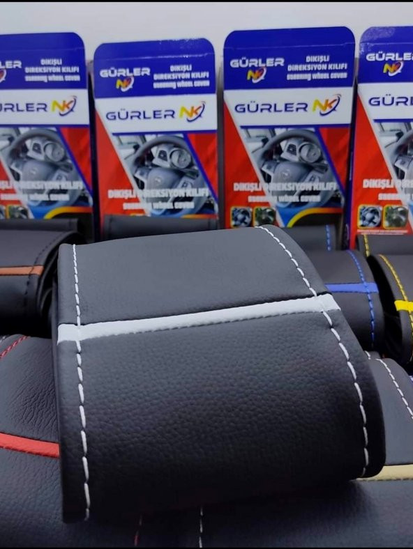 Universal Deri Dikmeli Direksiyon Kılıfı Soft Beyaz Yüzüklü 38×10.5CM ürün görseli 1