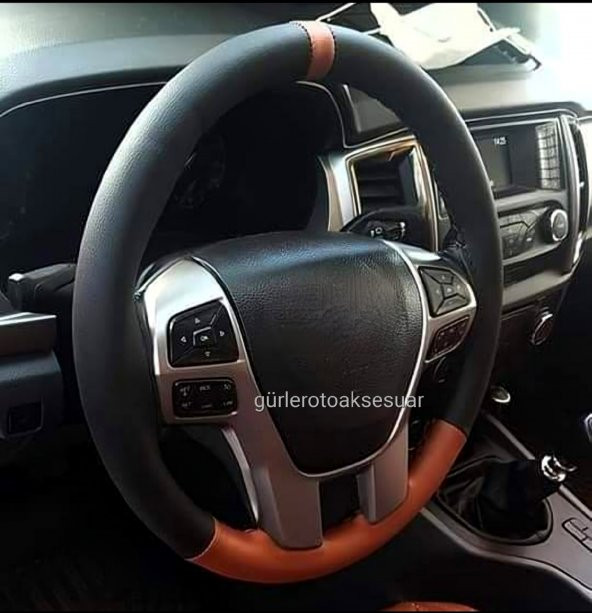 Ford Courier Uyumlu Deri Dikmeli Direksiyon Kılıfı İki Renkli Yüzüklü Kahverengi A+Plus ürün görseli 1
