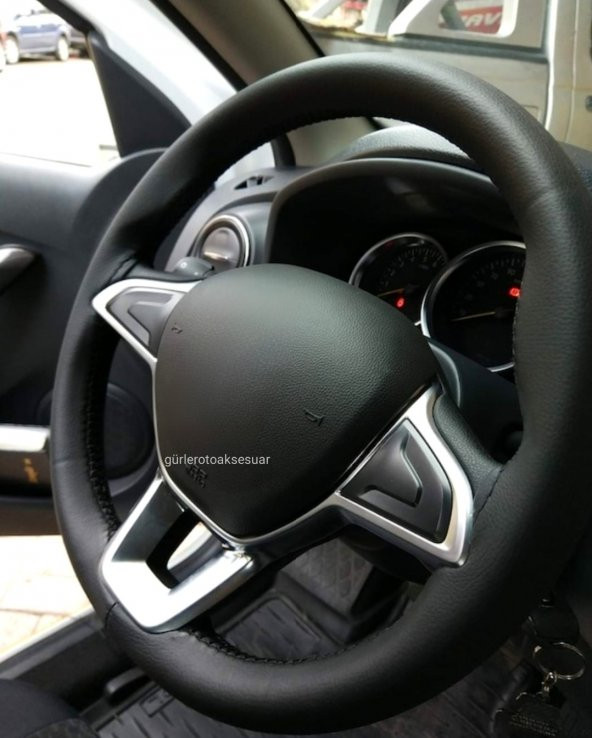 Renault Clio 4 Uyumlu Dikmeli Direksiyon Kılıfı Soft Siyah (11cm) A+Plus ürün görseli 1