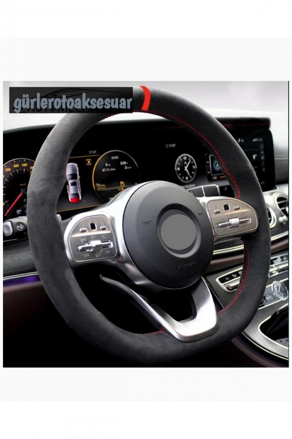 Opel Astra H Uyumlu Dikmeli Direksiyon Kılıfı Alkantra Kırmızı Yüzüklü ürün görseli 1