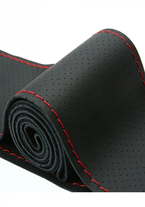 Toyota Corolla 1993-1998  Uyumlu Deri Dikmeli Direksiyon Kılıfı Kırmızı İpli - Resim 2