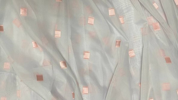 TERGAL PEMBE KARELİ BEYAZ RENK TEK KANAT Hazır Dikilmiş Pileli Fon Perde 300*260 Cm ürün görseli