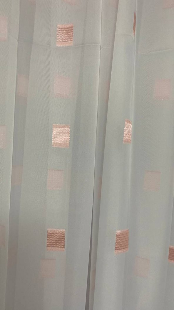 TERGAL PEMBE KARELİ BEYAZ RENK TEK KANAT Hazır Dikilmiş Pileli Fon Perde 300*260 Cm - Resim 3
