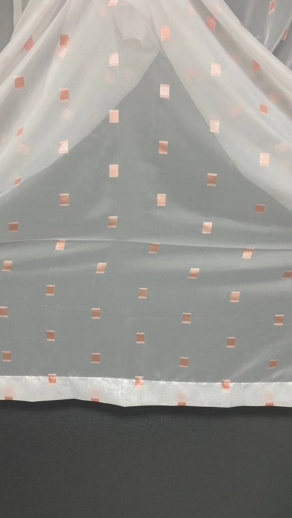 TERGAL PEMBE KARELİ BEYAZ RENK TEK KANAT Hazır Dikilmiş Pileli Fon Perde 300*260 Cm - Resim 9