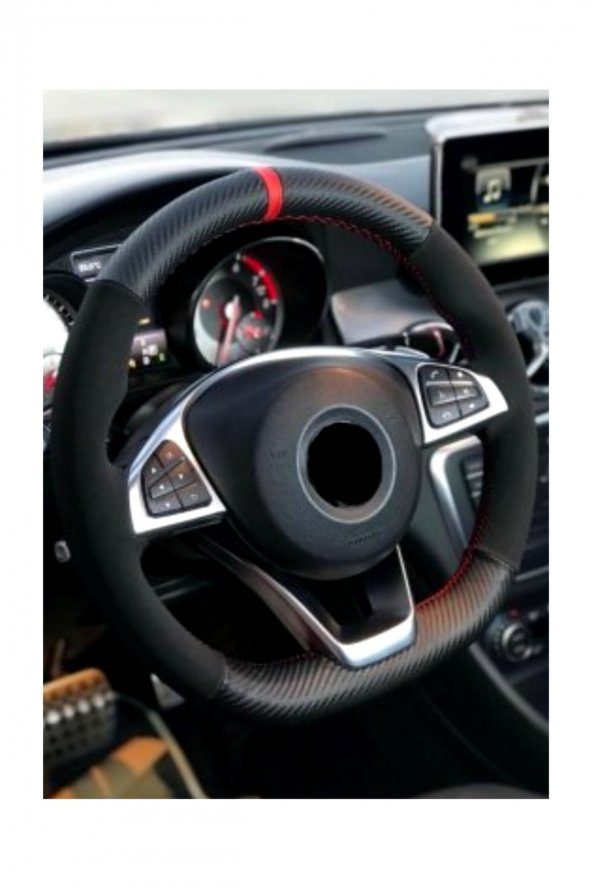 Fiat Fiorino Uyumlu Kırmızı Yüzüklü Karbon Alkantra Dikmeli Direksiyon Kılıfı ürün görseli 1