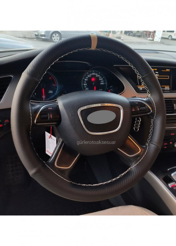 Universal Carbon dikmeli direksiyon kılıfı sarmalı dikişli noktalı-karbon bej ipli - Resim 2