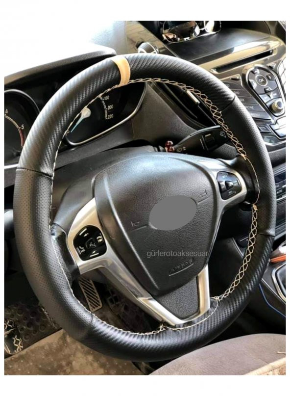 Universal Carbon dikmeli direksiyon kılıfı sarmalı dikişli noktalı-karbon bej ipli - Resim 3