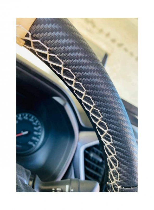 Universal Carbon dikmeli direksiyon kılıfı sarmalı dikişli noktalı-karbon bej ipli - Resim 4