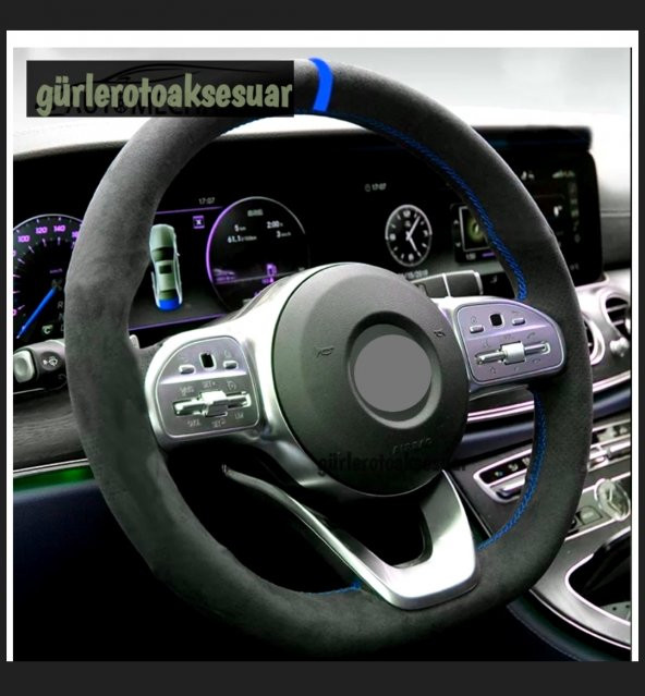 Opel Astra H Uyumlu Dikmeli Direksiyon Kılıfı Alkantra Mavi Yüzüklü ürün görseli 1
