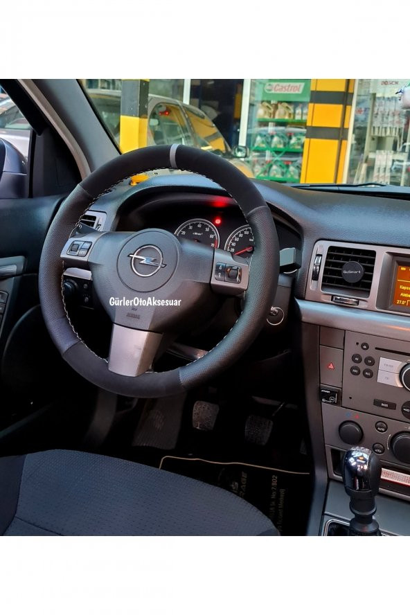 Opel Corsa D Kasa Uyumlu Dikmeli Direksiyon Kılıfı Noktalı-alkantara Gri Yüzüklü ( 38cm×10.5cm ) - Resim 2