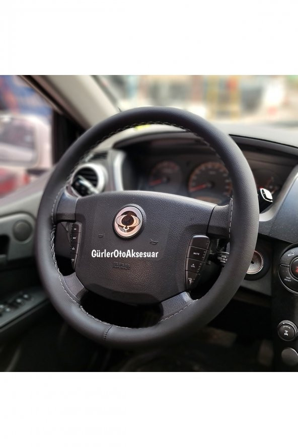 Ssangyong Actyon Dikmeli Direksiyon Kılıfı Soft Siyah Deri Gri Ipli A+plus ( 38×10cm ) - 2