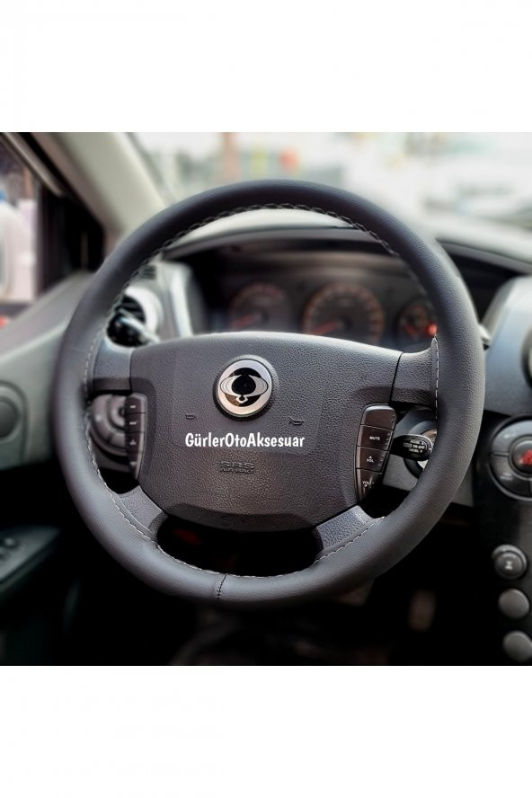Ssangyong Actyon Dikmeli Direksiyon Kılıfı Soft Siyah Deri Gri Ipli A+plus ( 38×10cm ) - 3