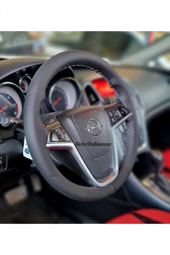 Opel Insignia Uyumlu Dikmeli Direksiyon Kılıfı Soft Siyah Deri Gri Ipli A Plus ( 38×10.5cm ) - Resim 2