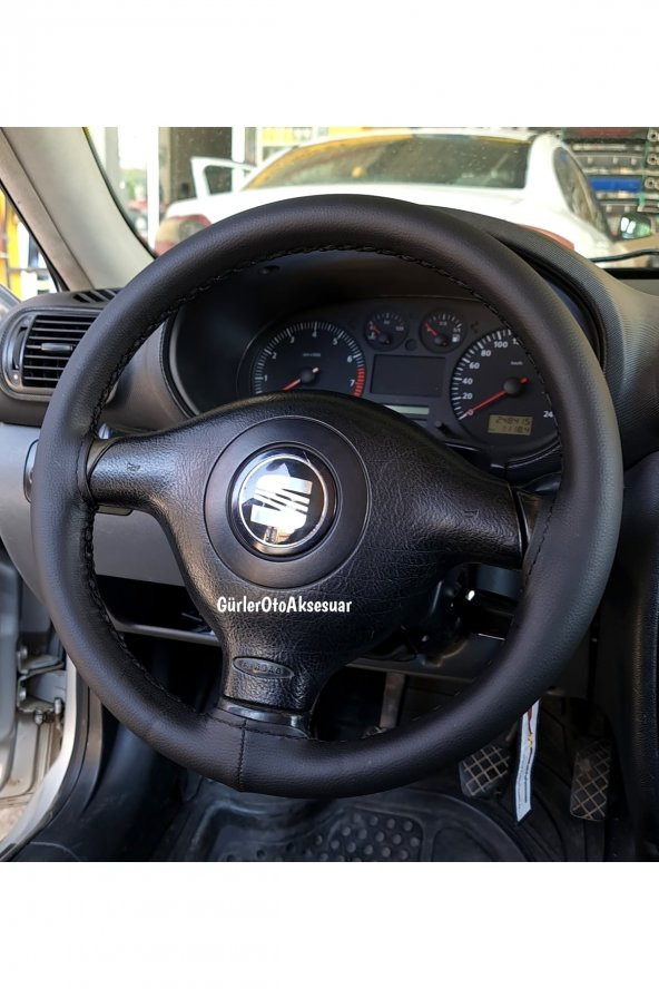 Seat Toledo Uyumlu Dikmeli Deri Direksiyon Kılıfı Soft Siyah Esnek Kokusuz A+plus ( 38cm×10.5cm ) ürün görseli 1