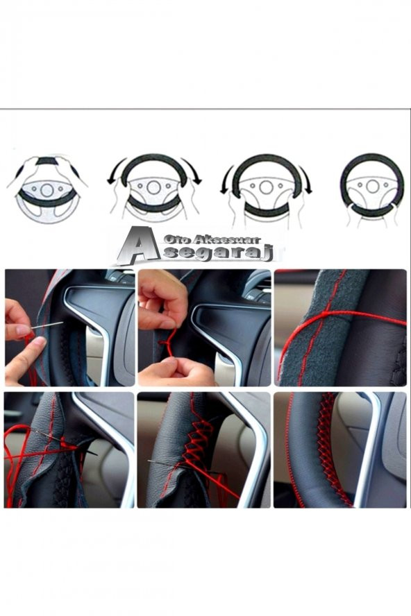 Fiat Punto Uyumlu Dikmeli Direksiyon Kılıfı Ultra Lüks Alkantra Serisi Kırmızı Yüzüklü - Resim 4