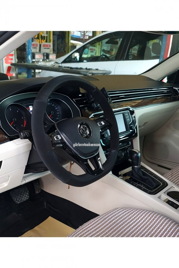 Alcantara Oto Direksiyon Kılıfı Dikmeli Noktalı Nubuk Siyah ( 38-10.5cm ) - Resim 2