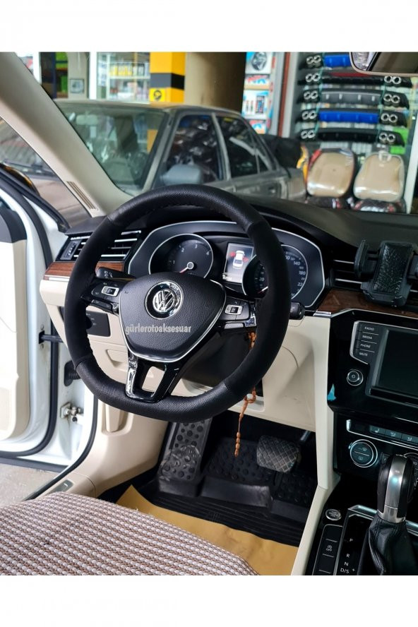 Alcantara Oto Direksiyon Kılıfı Dikmeli Noktalı Nubuk Siyah ( 38-10.5cm ) - Resim 3