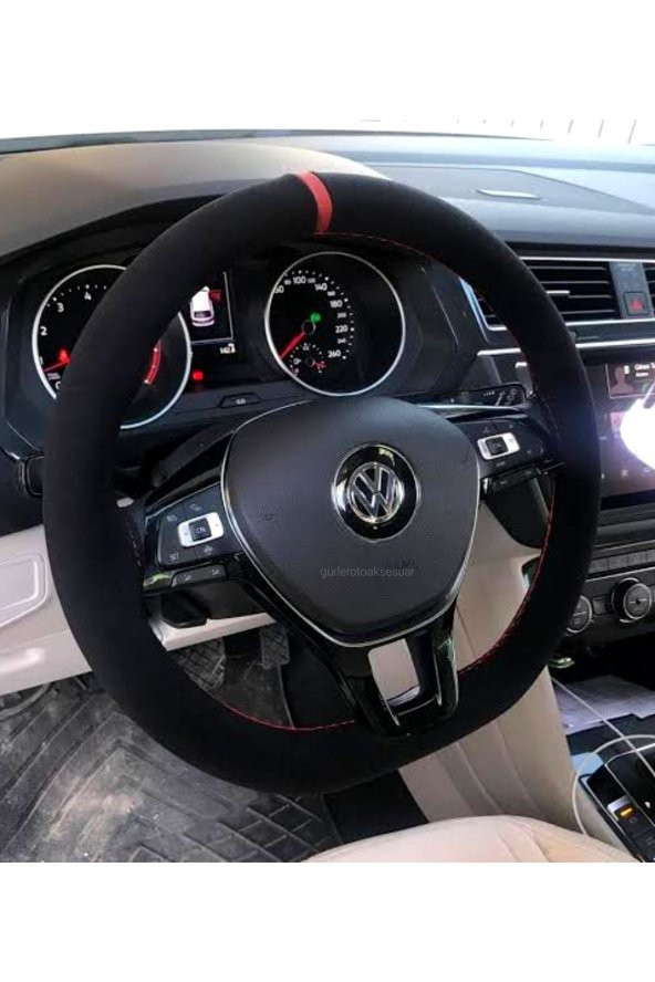 Vw Taigo Dikmeli Direksiyon Kılıfı Alkantra Kırmızı Yüzüklü