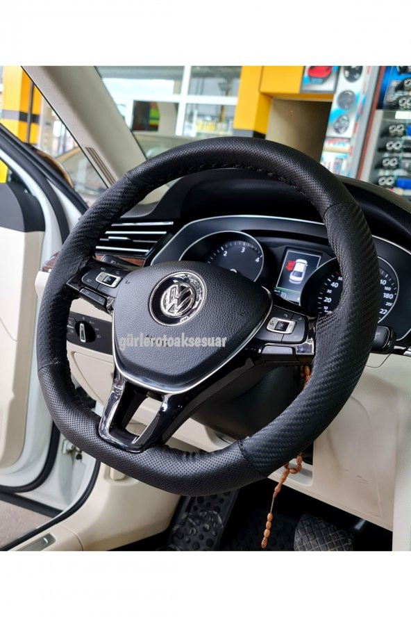 Volkswagen Passat B8 Carbon Uyumlu Direksiyon Kılıfı Dikmeli Noktalı Karbon Siyah 2015 Ve Sonrası