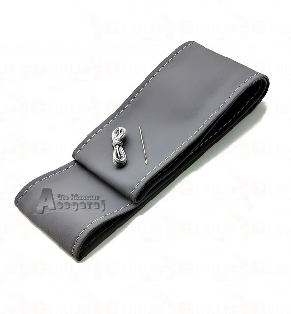 Universal Dikmeli Direksiyon Kılıfı Gri Deri-Gri İpli Kokusuz ( 38Cm×10CM ) ürün görseli 1