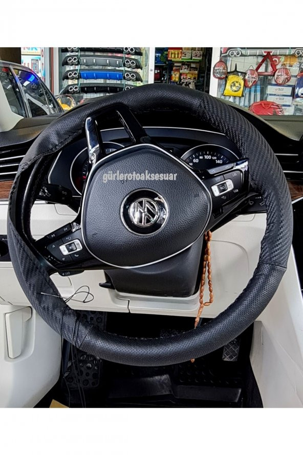 Volkswagen Passat B8 Carbon Uyumlu Direksiyon Kılıfı Dikmeli Noktalı Karbon Siyah 2015 Ve Sonrası - 3