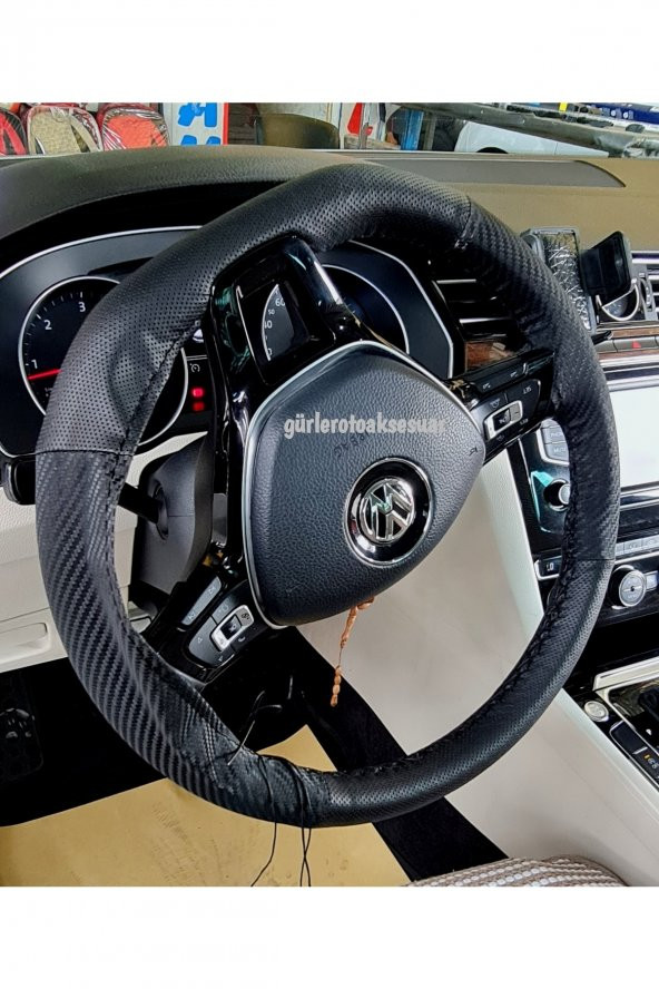 Volkswagen Passat B8 Carbon Uyumlu Direksiyon Kılıfı Dikmeli Noktalı Karbon Siyah 2015 Ve Sonrası - 4