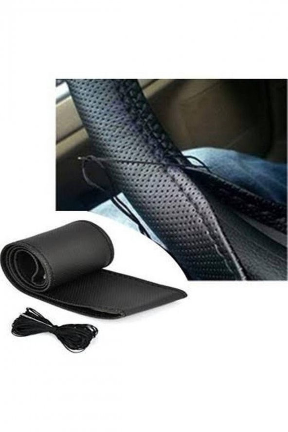 Peugeot 301 Uyumlu Dikmeli Direksiyon Kılıfı Noktalı Siyah (38×11cm) ürün görseli 1