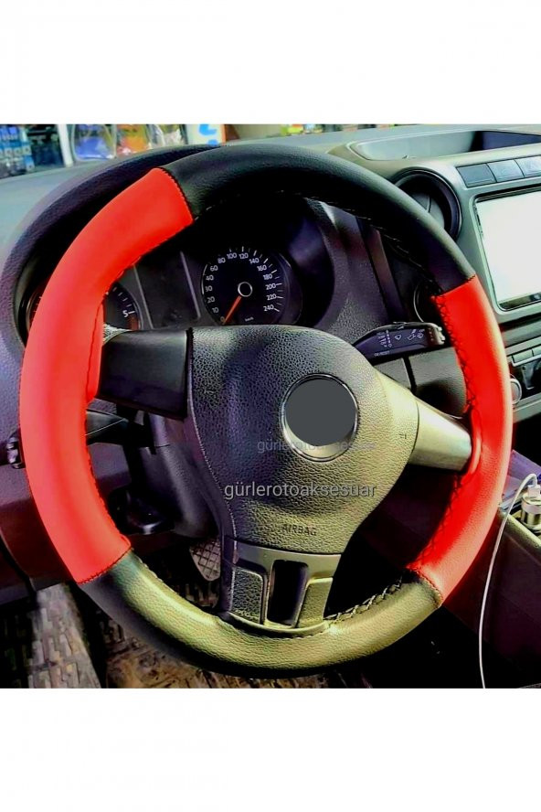 Audi Q2 Dikmeli Direksiyon Kılıfı Iki Renkli Kırmızı-siyah ürün görseli 1