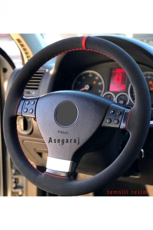 Fiat Punto Uyumlu Dikmeli Direksiyon Kılıfı Nubuk Alkantra Kırmızı Yüzüklü