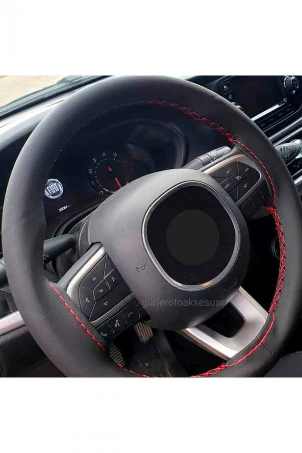 Fiat Fiorino Uyumli (2015-2021) Dikmeli Direksiyon Kılıfı Soft ( Kırmızı Dikişli )
