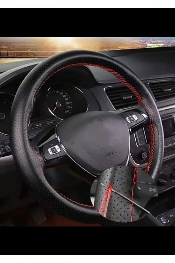 Fiat Fiorino Uyumlu (2008-2015) Dikmeli Direksiyon Kılıfı Noktalı ( Kırmızı Dikişli ) - 2