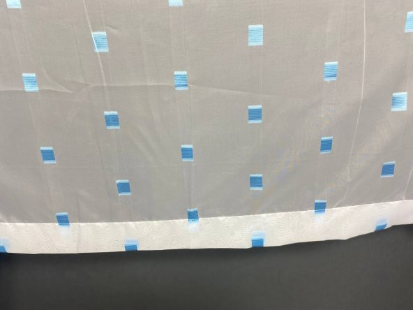 TERGAL TURKUAZ KARELİ BEYAZ RENK TEK KANAT Hazır Dikilmiş Pileli Fon Perde 300*260 Cm - Resim 8