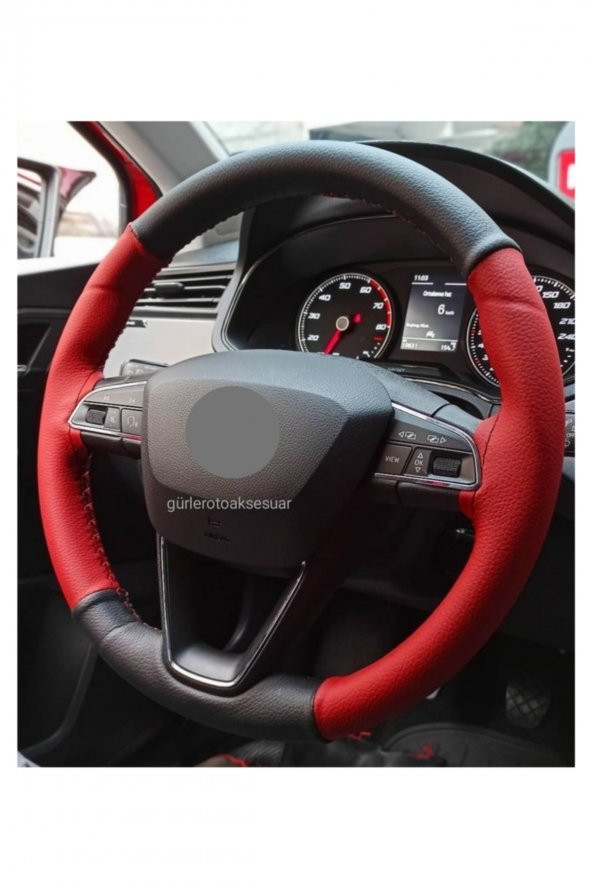 Peugeot 2008 Dikmeli Direksiyon Kılıfı Iki Renkli Kırmızı-siyah