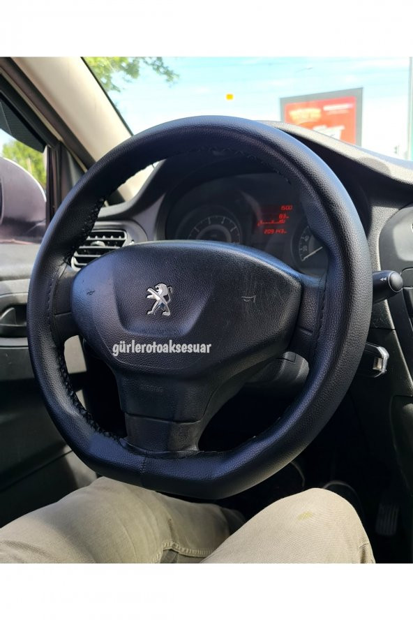 Peugeot 301 Uyumlu Dikmeli Direksiyon Kılıfı Siyah Ipli (38cm×11cm) ürün görseli 1